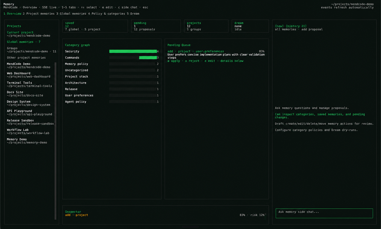 MendCode Memory Center overview
